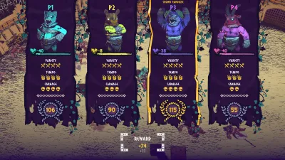The results screen compares four gladiators and highlights the crowd favorite.
